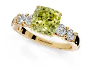 5 Stone Engagement Ring Setting for Fancy Yellow Cushion Cut Center with Plain Band and Prong Head in Yellow Gold