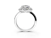 Floral Halo Engagement Ring Setting for Princess Cut Center with Pave Accents and Prong Head in Sterling Silver