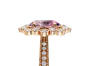 Milgrain Halo Engagement Ring Setting for Fancy Pink Oval Center with Bezel Point Accents and Prong Head in Rose Gold