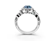 Halo Engagement Ring Setting for Fancy Blue Round Cut Center with Floral Band and Prong Head in Sterling Silver