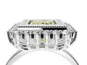 Halo Engagement Ring Setting for Fancy Yellow Princess Cut Center with Milgrain Bezel Rim, Plain Band and Prong Head in Sterling Silver