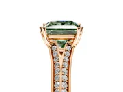 Solitaire Engagement Ring Setting for Fancy Green Princess Cut Center with Pave Rail Split Shank and Prong Head in Rose Gold