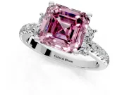 Paired Accent Engagement Ring Setting for Fancy Pink Asscher Cut Center with Pave Band and Prong Head in Platinum