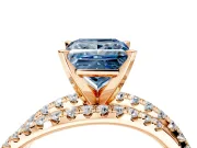 Solitaire Engagement Ring Setting for Fancy Blue Princess Cut Center with Woven 3-Strand Pave Band and Prong Head in Rose Gold