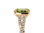 Solitaire Engagement Ring Setting for Fancy Yellow Emerald Cut Center with Twisted Pave Split Shank and Prong Head in Rose Gold