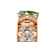 Pave Engagement Ring Setting for Fancy Green Pear-Shaped Center with Curved Accent Rows, Openwork and Prong Head in Rose Gold