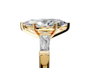 3 Stone Engagement Ring Setting for Marquise Center with Tapered Baguettes, Plain Band and Prong Head in Yellow Gold