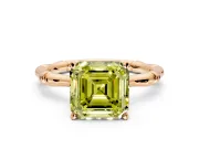 Solitaire Engagement Ring Setting for Fancy Yellow Asscher Cut Center with Bamboo Band and Prong Head in Rose Gold