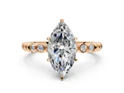 Solitaire Engagement Ring Setting for Marquise Center with Bezel-Dot Beaded Band and Prong Head in Rose Gold