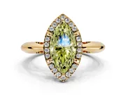 Halo Engagement Ring Setting for Fancy Yellow Marquise Center with Tapered Plain Band and Prong Head in Yellow Gold