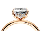 Hidden Halo Engagement Ring Setting for Princess Cut Center with Thin Rounded Band and Prong Head in Rose Gold