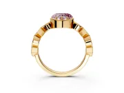 Milgrain Bezel Engagement Ring Setting for Fancy Pink Heart-Shaped Center with Marquise Stations and Bezel Head in Yellow Gold
