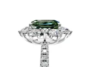 Floral Halo Engagement Ring Setting for Fancy Green Emerald Cut Center with Pave Accents and Prong Head in Sterling Silver
