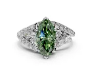 Halo Engagement Ring Setting for Fancy Green Marquise Center with Marquise and Pave Bypass Band and Prong Head in White Gold