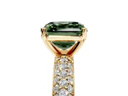 Solitaire Engagement Ring Setting for Fancy Green Asscher Cut Center with Domed Multi-Row Pave Band and Prong Head in Yellow Gold