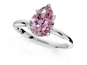 Hidden Halo Engagement Ring Setting for Fancy Pink Pear-Shaped Center with Thin Round-Wire Band and Prong Head in Platinum
