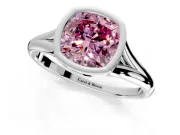 Solitaire Engagement Ring Setting for Fancy Pink Cushion Cut Center with V Split Shank and Bezel Head in Sterling Silver