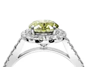 Halo Engagement Ring Setting for Fancy Yellow Oval Center with Narrowing Pave Band and Prong Head in White Gold