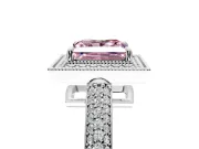 Milgrain Halo Engagement Ring Setting for Fancy Pink Princess Cut Center with Three-Sided Pave Band and Prong Head in Sterling Silver