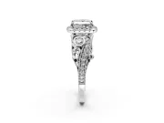 Milgrain Halo Engagement Ring Setting for Princess Cut Center with Shoulder Bezels and Prong Head in Sterling Silver