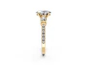 3 Stone Engagement Ring Setting for Oval Center with Round Cut Side Accents and Prong Head in Yellow Gold