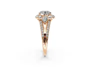 Halo Engagement Ring Setting for Round Cut Center with Two-Strand Split Shank and Prong Head in Rose Gold