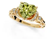 Solitaire Engagement Ring Setting for Fancy Yellow Heart-Shaped Center with Filigree Band and Prong Head in Yellow Gold