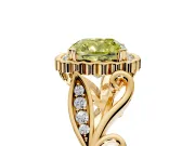 Halo Engagement Ring Setting for Fancy Yellow Cushion Cut Center with Leaf Motif Split Shank and Prong Head in Yellow Gold