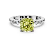 Solitaire Engagement Ring Setting for Fancy Yellow Cushion Cut Center with Bezel-Dot Beaded Band and Prong Head in Platinum