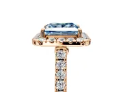 Halo Engagement Ring Setting for Fancy Blue Princess Cut Center with Narrowing Pave Band and Prong Head in Rose Gold