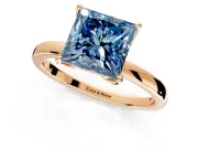 Solitaire Engagement Ring Setting for Fancy Blue Princess Cut Center with Thin Rounded Plain Band and Prong Head in Rose Gold