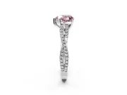 Solitaire Engagement Ring Setting for Fancy Pink Heart-Shaped Center with Twisted Pave Split Shank and Prong Head in White Gold