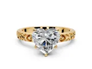 Solitaire Engagement Ring Setting for Heart-Shaped Center with XO Engraved Band and Prong Head in Yellow Gold