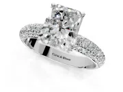Solitaire Engagement Ring Setting for Radiant Cut Center with Domed Multi-Row Pave Band and Prong Head in Sterling Silver