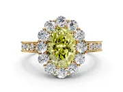 Halo Engagement Ring Setting for Fancy Yellow Oval Center with Milgrain Channel Band and Prong Head in Yellow Gold