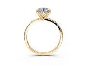 Solitaire Engagement Ring Setting for Round Cut Center with Fine Pave Narrow Band and Prong Head in Yellow Gold