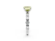 Solitaire Engagement Ring Setting for Fancy Yellow Asscher Cut Center with Beaded Bezel Station Band and Prong Head in White Gold