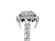 Halo Engagement Ring Setting for Cushion Cut Center with Inner Milgrain Border and Prong Head in Platinum