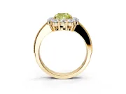 Halo Engagement Ring Setting for Fancy Yellow Cushion Cut Center with Milgrain Channel Band and Prong Head in Yellow Gold