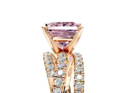 Solitaire Engagement Ring Setting for Fancy Pink Princess Cut Center with Woven 3-Strand Pave Band and Prong Head in Rose Gold