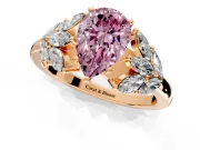Leaf Cluster Engagement Ring Setting for Fancy Pink Pear-Shaped Center with Marquise Accents and Prong Head in Rose Gold