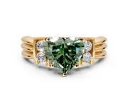 Solitaire Engagement Ring Setting for Fancy Green Heart-Shaped Center with Grooved Bar Accent Band and Prong Head in Yellow Gold
