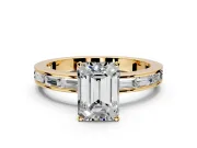 Solitaire Engagement Ring Setting for Emerald Cut Center with Channel Baguette Band and Prong Head in Yellow Gold