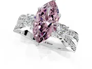 3 Stone Engagement Ring Setting for Fancy Pink Marquise Center with Pave Twist Band and Prong Head in Sterling Silver