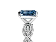 Solitaire Engagement Ring Setting for Fancy Blue Emerald Cut Center with Marquise Panel Band and Prong Head in Platinum
