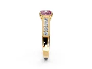 Solitaire Engagement Ring Setting for Fancy Pink Cushion Cut Center with Round Cut Channel Band and Prong Head in Yellow Gold