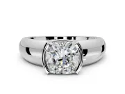 Tension Engagement Ring Setting for Cushion Cut Center with Wide Flat Band and Tension Head in Sterling Silver