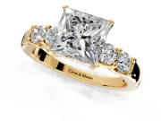 5 Stone Engagement Ring Setting for Princess Cut Center with Plain Band and Prong Head in Yellow Gold