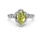 Halo Engagement Ring Setting for Fancy Yellow Pear-Shaped Center with Openwork Halo, Pave Band and Prong Head in Platinum