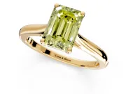 Solitaire Engagement Ring Setting for Fancy Yellow Emerald Cut Center with Narrow Cathedral Band and Prong Head in Yellow Gold